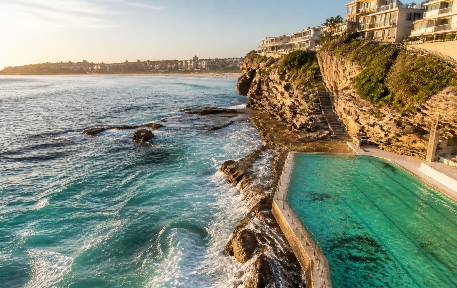 Ocean pool and sandstone cliffs along the Sydney coastline
